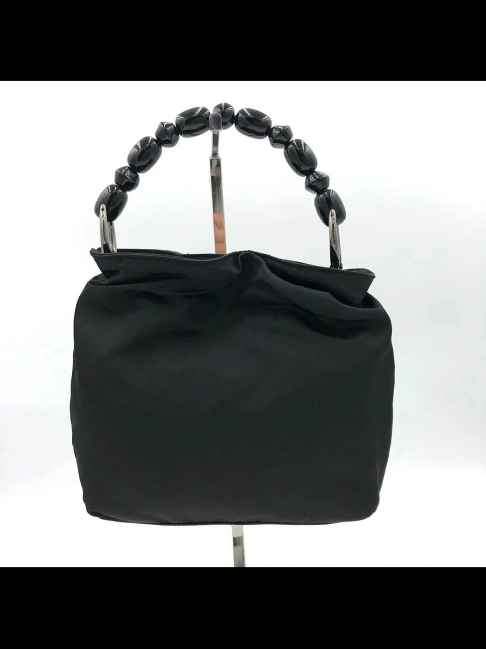 Dior Black Nylon Shoulder Bag with Beaded Handle